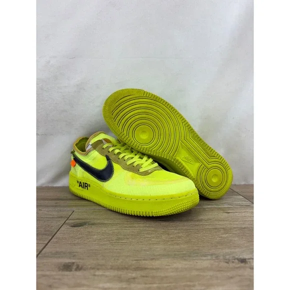 Off-White x Nike Air Force 1 Low Volt Neon Yellow Black AO4606-700 Mens Size 7 - Picture 6 of 9
